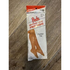 Peds Vintage Knee Highs Comfort Band Top Run Resistant OS Fits Most 8.5-11 Beige